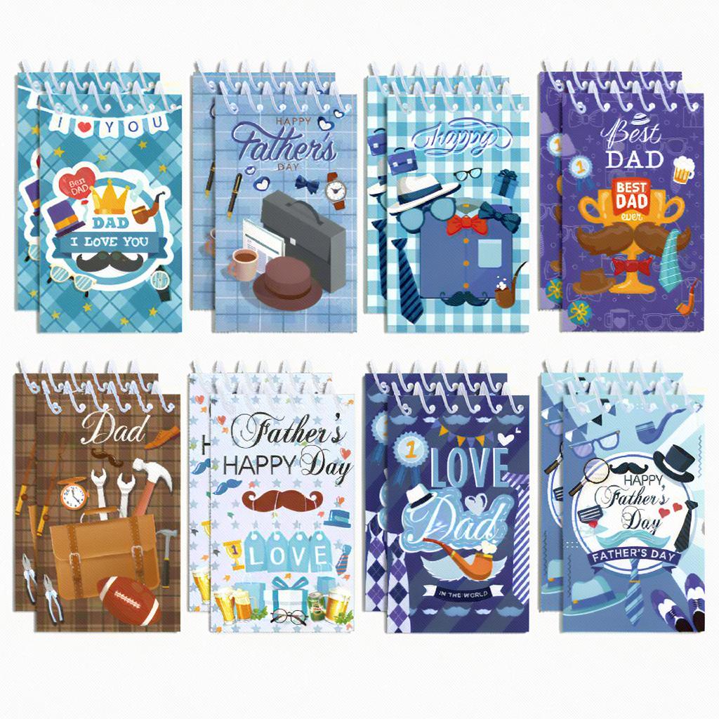 8Pcs 10x6cm Fathers Day Mini Spiral Notebook Best Dad Notepad Back To School Supplies Classroom Rewards Goodie Bag Fillers Gift