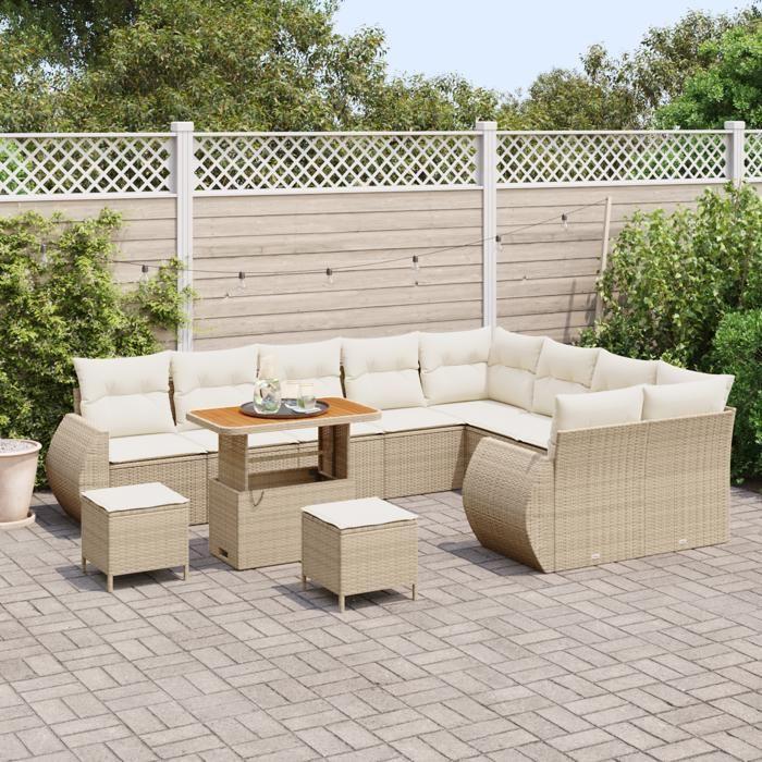 VidaXL Ensemble de Canapé de Jardin 12 pcs avec Coussins Beige Poly Rattan Acacia 3361916