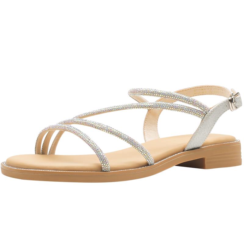 ZHR Women s Flat Rhinestone Thin Strap Roman Sandals 38