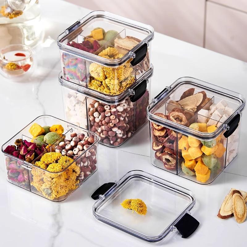 Sealed Can Storage Can, Square Four-compartment Health Flower Tea Packaging Storage Can, Plastic Five-grain and Miscellaneous Food Can