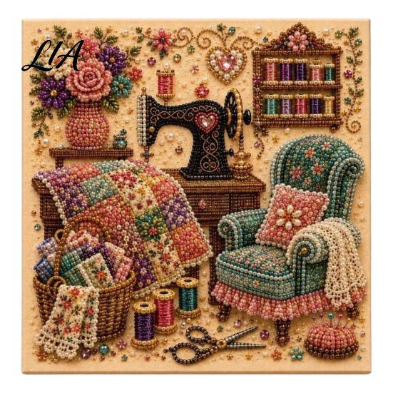 Decorative Crafting Supplies Vintage Room Diamond Painting Kit, DIY Art with Cozy Cottage Scenes, by Numbers Alternative Complete Tools Set