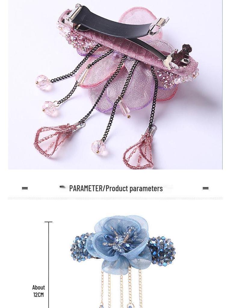 Acrylic Butterfly Tassel Hair Clip - Retro Flower Top & Ponytail Spring Clip