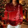 Women's Casual Christmas Print Long Sleeve Button Down Shirt with Lapel Collar and Side Slits