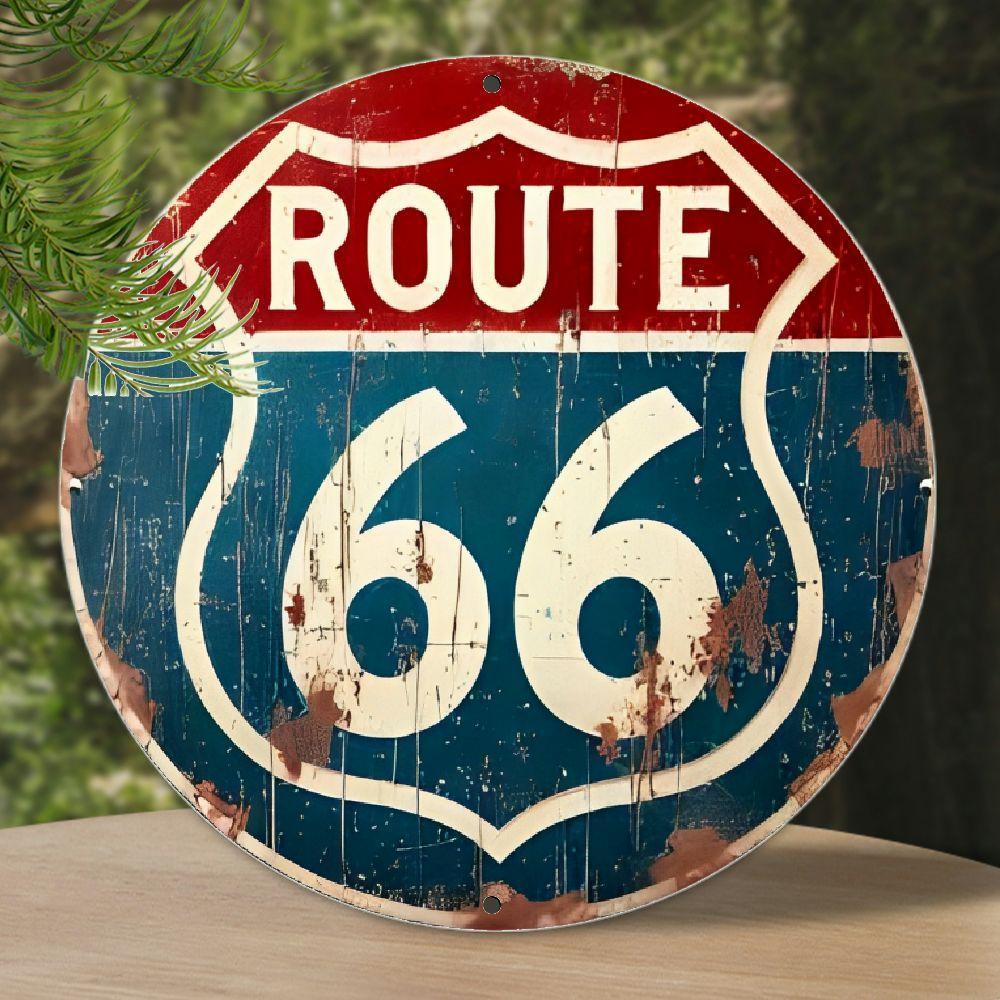 Hisun Tin Sign HD Aluminum Metal Sign Vintage Route  Round Wall Decor Retro American Highway Road Sign Design Tin Poster for Home Garage Ba
