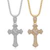 Hip Hop New Jewelry Stainless Steel Gold-Plated Full Diamond Cross Pendant Necklace