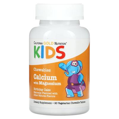 Kaubare Calcium & Magnesium für Kinder, Geburtstagskuchen-Geschmack, 90 Kautabletten
