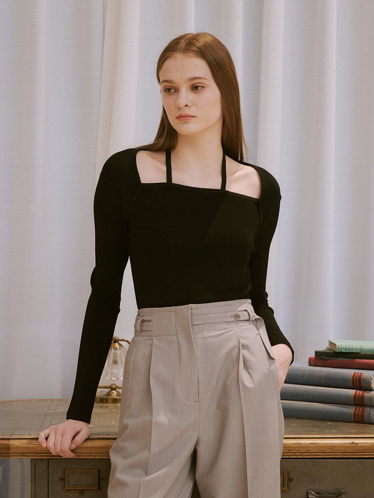 HUNCH Square Neck Strap Knit (2Color)
