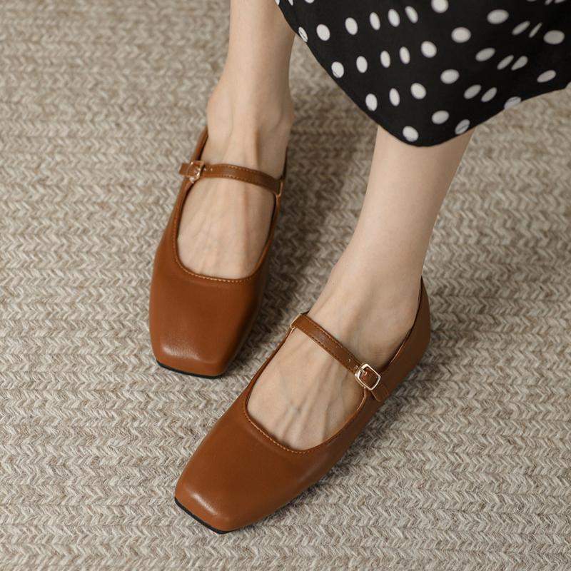 Fashion Plus Size 35-44 Women Belt Buckle Mary Janes 2025 Spring Square Toe Ballerinas Ladies Brides Wedding Shoes Slip On Flats Mujer