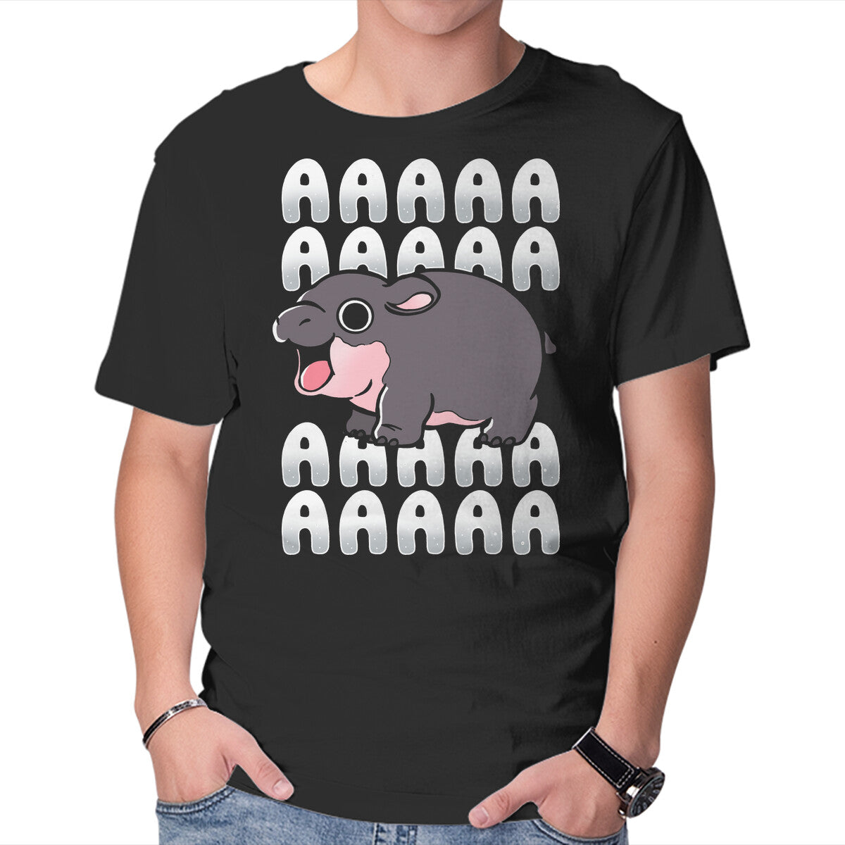Unisex Crew Neck T-Shirt Screaming Hippo Graphic Short Sleeve Casual Tee XXXL