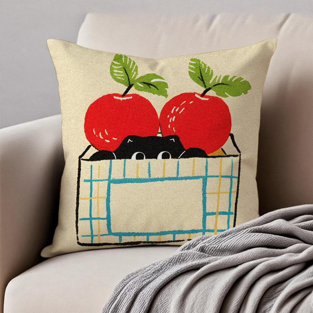 Cute Art Cartoon Handdrawn Cat Cushion Cover Pillowcase Antidustmite Invisible Zipper Short Plush Sofa Cushion