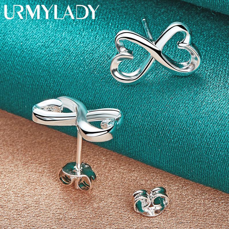 Pendientes de plata de ley 925 con forma de corazón y lazo para mujer, joyería de moda