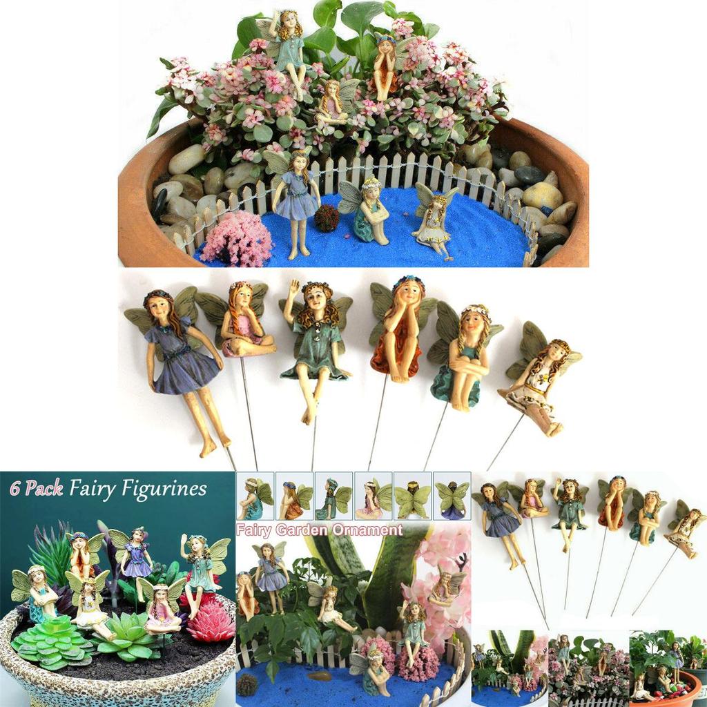 6pc Miniature Fairy Garden Figurines Set Vibrant Multicolored Outdoor Micro Landscape Decor