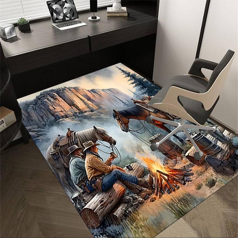 

1PC Cowboys Campfire Non-Slip Floor Carpet Compatible for Office&Living Room&Bedroom&Dining room - Flat- Soft & Pattern, Vibrant Colors-W243 60cm by 90cm