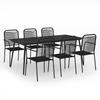 Outdoor Dining Furniture - ZERONE - 7 Pcs - Cotton Rope - Black Steel - Tempered Glass
