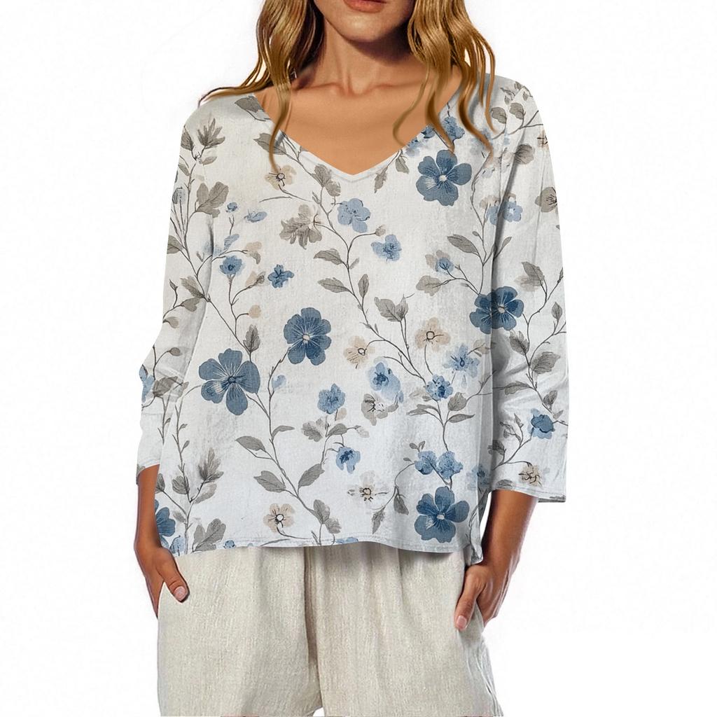 3/4 Length Sleeve Womens Tops Summer Trendy  V-Neck Blouses Dressy Casual  T-Shirt Summer Outfits Beach Vacation