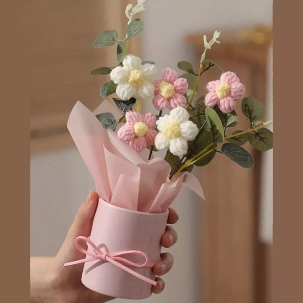 

Мягкий букет цветов из пряжи с подсветкой для украшения дома или вечеринки Pink