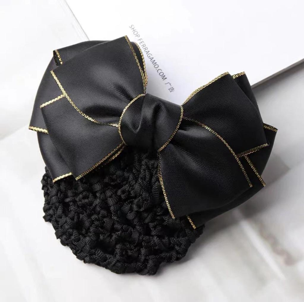 Gold-Edged Bow Hairnet for Professional Female Nurses & Hotel Staff