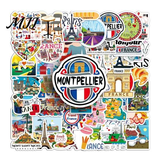 DIY Hand Boek Decoratie Benodigdheden 50 Stuks Frankrijk Reis Stickers, Franse Bezienswaardigheden Vinyl Decals, Peel and Stick Vintage Bezienswaardigheden Patronen voor