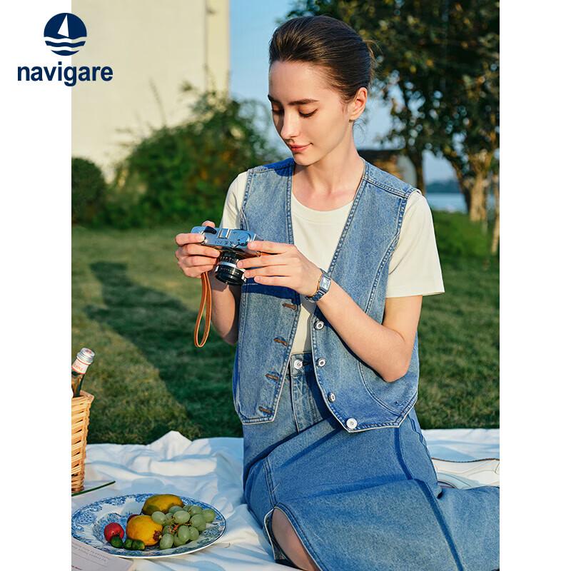 

Женский жилет Navigare из выстиранного денима в стиле ретро с V-образным вырезом XL