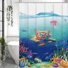 Funny Cat Shower Curtain, Cat Swimming In the Sea with Turtle Octopus Bathroom Shower Curtain, Shower Curtain with Hooks, Water