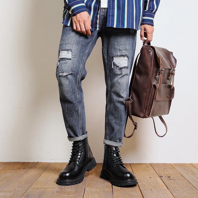 Men's 2025 British Style Retro Leather Boots - Thick Sole, Genuine Leather for Autumn/Winter