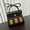 New Retro Small House Bag Fashionable Retro Contrasting Color Head Layer Leather Small Bag Single Shoulder Crossbody Cowhide Women's Bag