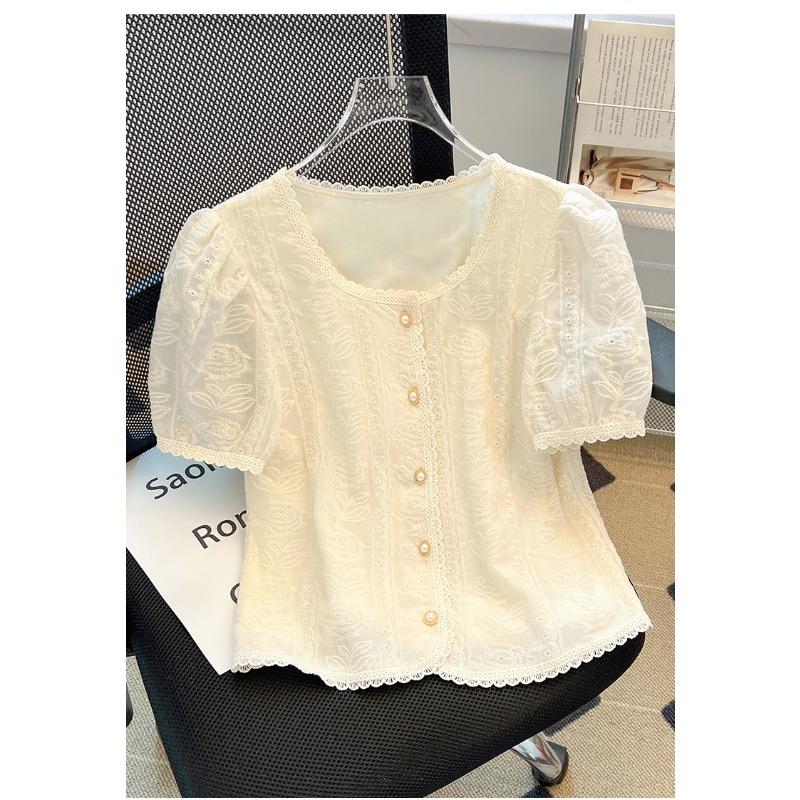 French Lace Splicing Top Women's Summer Temperament Shirt Short Sleeve Large Size Women's Clothing Stylish Romantic Lace Blouse