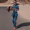 Costume en jean décontracté rétro grande taille pour femme 1116 nouveau ensemble deux pièces veste chemise mi-longue pantalon neuf points