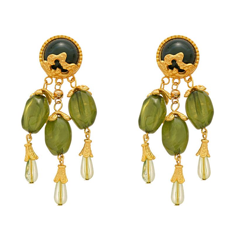 

Vintage Tassel Round Olive Green Pendant Earrings Exaggerated Earring