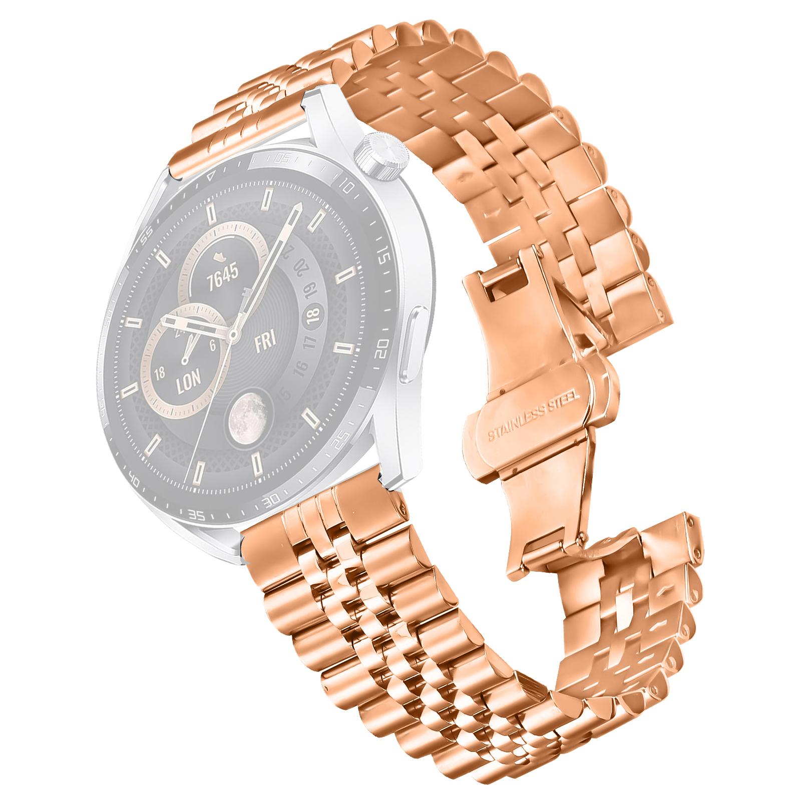 

For Yamay SW022 Wrist Band 5-Bead Stainless Steel Butterfly Clasp Watch Strap Rose Gold