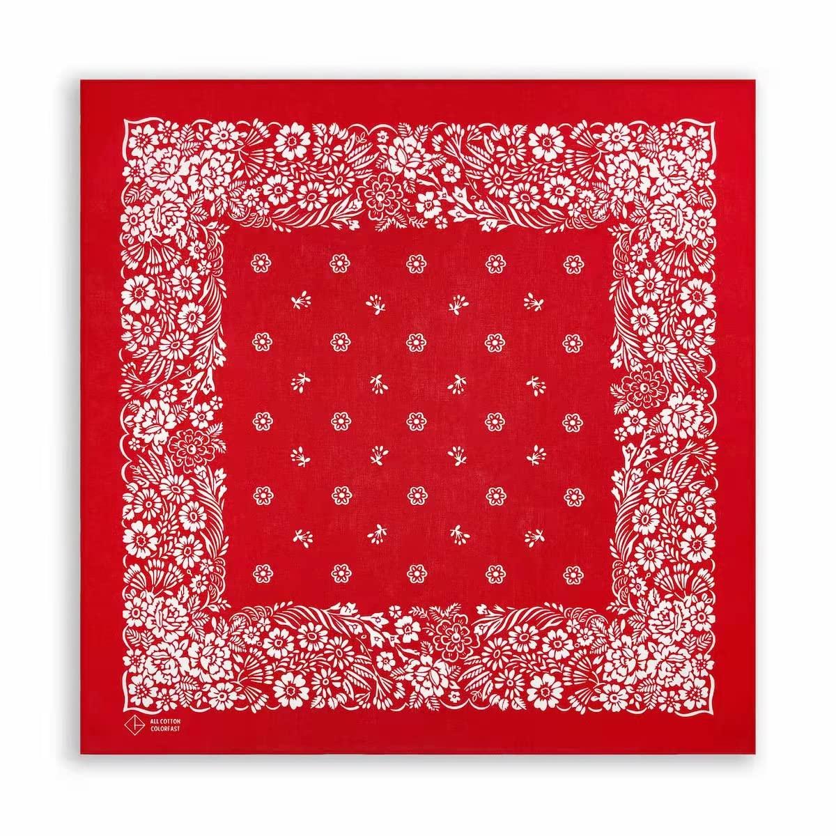 Trifong Bandana Red Paisley Floral 100% Cotton Handkerchief Unisex Cashew Pattern Cotton Large Bandana Men s 55cm x 55cm