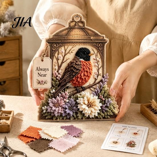 Handgemachtes Blume Vogel Handwerk 3D Stoff Stecherei Kunst-Kit, DIY Erinnerungs-Laterne Florales Einweihungsgeschenk für Naturliebhaber Und Muster, Punch Needle