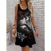 Women'S Gothic Punk Skull Floral Graphic Sleeveless Tank Dress Halloween Costume Casual A-Line Dress Y2k Ladies Clothes