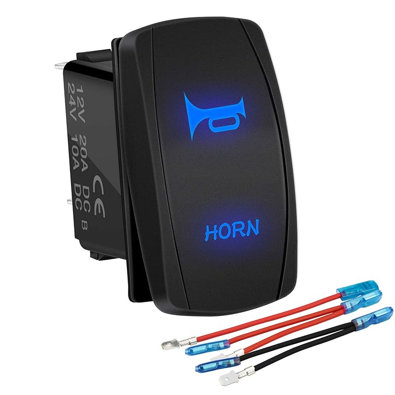 DaierTek 12V Horn Button Momentary Rocker Switch Blue LED 12 Volt Ranger Auto Train ATV UTV RZR Boat Marine Toggle Switch Waterproof