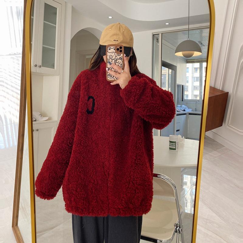 Large size fat mm autumn and winter new thickened fried street design sense loose and thin plush baseball jacket women