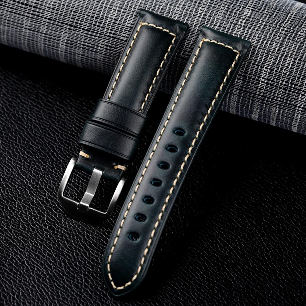 Cinturino in Pelle di Vacchetta Strato Superiore Fatto a Mano 18 19 20 21 22 23 24 26MM Pelle Cerata ad Olio Vera Pelle Vintage Braccialetto da Uomo