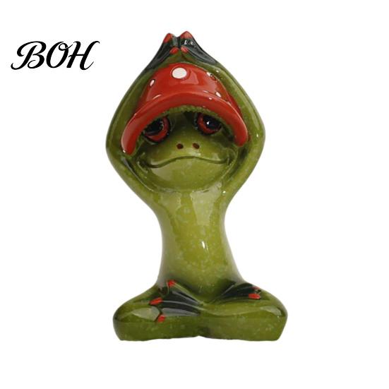 Exquisite Resin Crafts Yoga Mushroom Frog Figurine, Creative Statue, Cute Sitting Small Entrance Hall Decor Green Ornament for Home Office Shelf