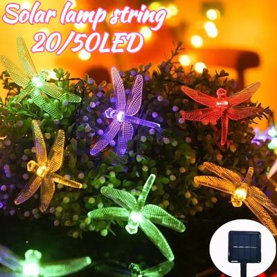 20/50LED Solar Dragonfly String Lights Decorative Outdoor Twinkle Fairy Lighting for Wedding Christmas Tree Garden Decor Garland