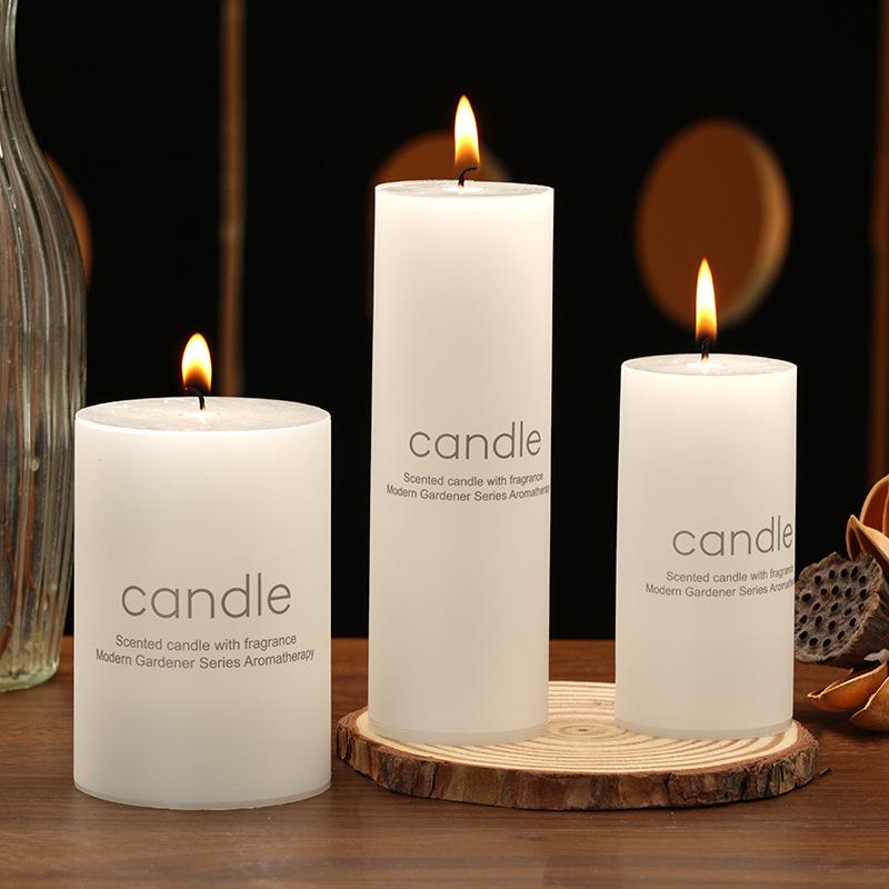 Ivory White Large Round Pillar Scented Candles for Romantic Wedding and Hotel Décor