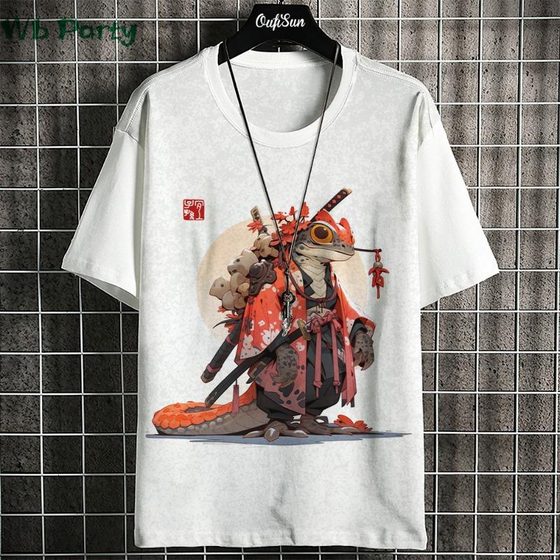 Japanisches Ukiyo-E T-Shirt Herren Tierdruck Grafik T-Shirts Vintage Herrenbekleidung Rundhals Kurzarm Tee Harajuku T-Shirt