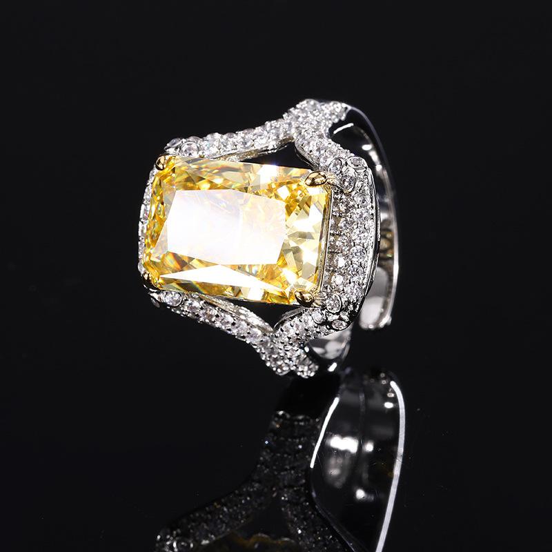 Jewelry Copper Bottom Gold-Plated High Carbon Diamond Ice Flower Copper Inlaid Temperament Square Diamond Ring Women 10 * 14