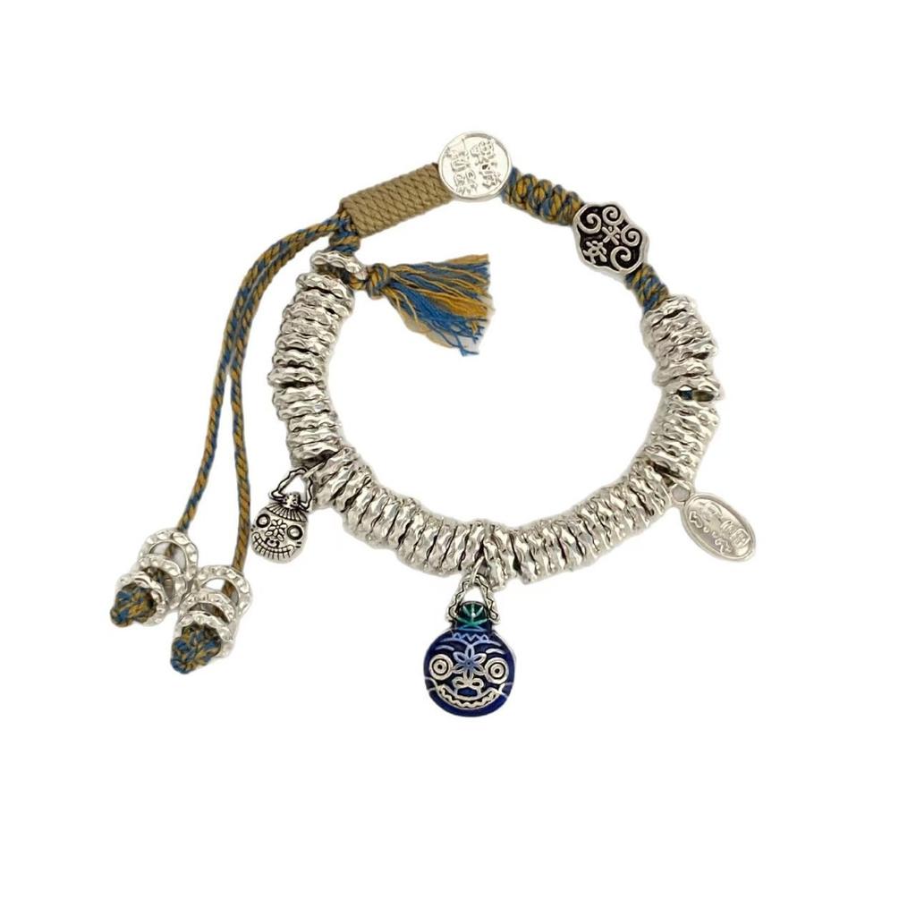 Coiled Broken Silver Bracelet, Gold-Swallowing Beast Handmade Braided Rope Bracelet, Adjustable Safety Hand Rope Lucky Jewelry