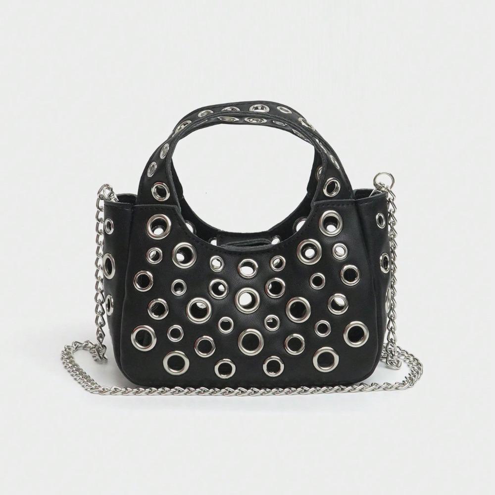 Hollow Rivet Women Handbag Small Size Pu Leather Toiletry Organizer Pouch Chains Shoulder Portable Crossbody Bags Casual Wear