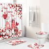 4 Pcs Valentine's Day Shower Curtain Sets With Rug, Toilet Lid, Non-Slip Rug, 6 Hooks Red Love Heart