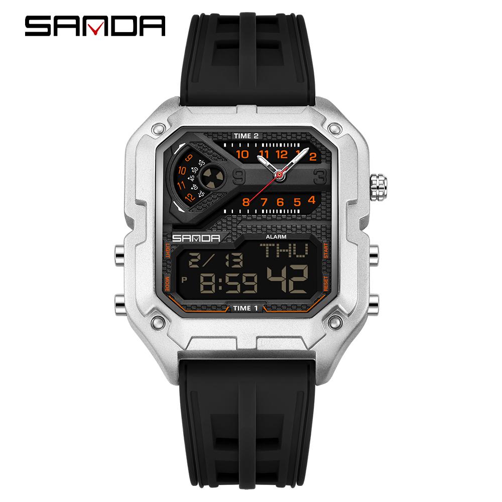 SANDA 6278 Multi functional Square Fashion Electronic Watch Top Men's Watch Waterproof Sports Outdoor Alarm Clock Men's Watch