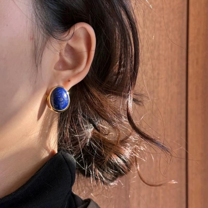 Minimalist Geometric Oval Stone Stud Earrings Women Men Lightweight Luxury Ear Cuffs