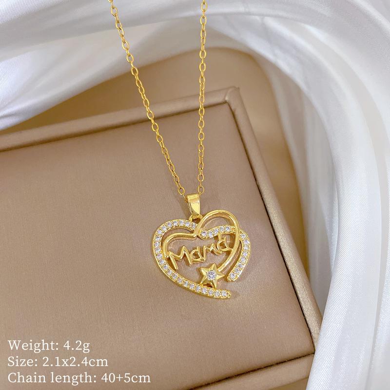 Copper Micro-Inlaid Love Fashion Light Luxury Temperament Gorgeous Full Diamond Necklace Female Versatile Collarbone Chain Titanium Steel