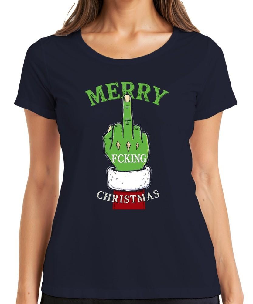 Merry Fcking Christmas Grinch Middle Finger Cheeky Funny Nasty Unisexs TShirt S