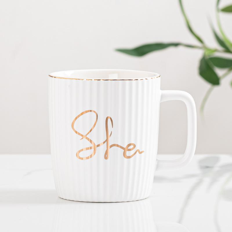 European Ceramic Mug Striped Mug Set Couple Cup Advertising Gift Souvenir