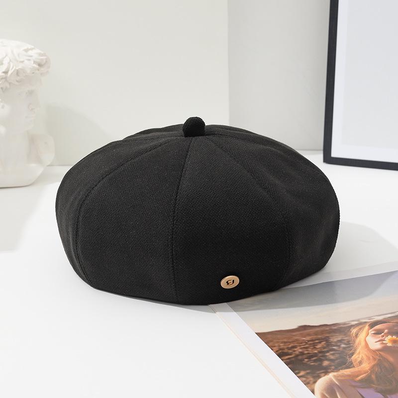 

Корейский дизайн шерстяной берет: Модная ретро шляпа художника для осени/зимы Adjustable (54-59cm) чёрный